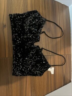 Anthropologie Black Sequin Bandeau with Straps